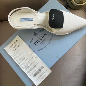 white prada Triangle Kitten-Heel Slingback Pumps